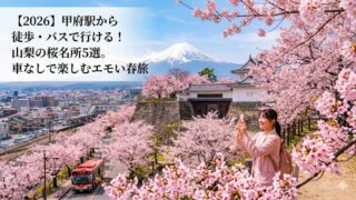 【2026】甲府駅から徒歩・バスで行ける！山梨の桜名所5選。車なしで楽しむエモい春旅